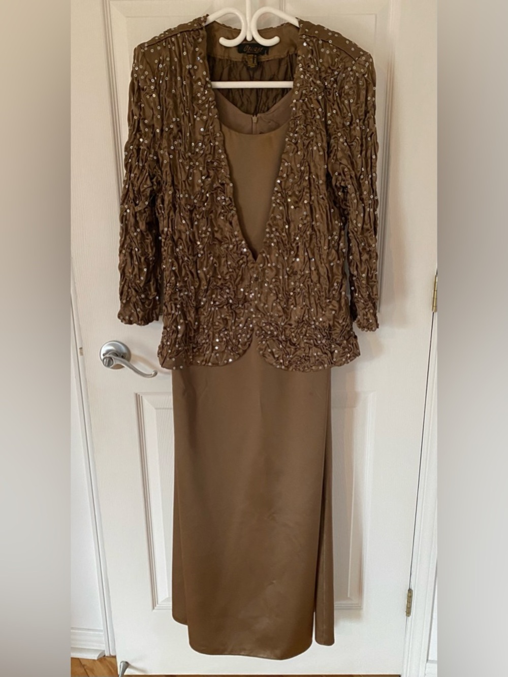 Embellished Two-Piece Evening Dress in Brown